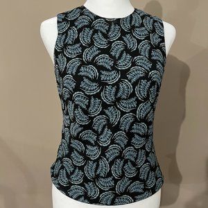 Ann Taylor Petite Sleeveless Shell Top Black with Blue Accent 0P